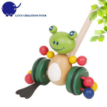 Toddler Happy Animal Toys Wooden Frog Push Along Toy